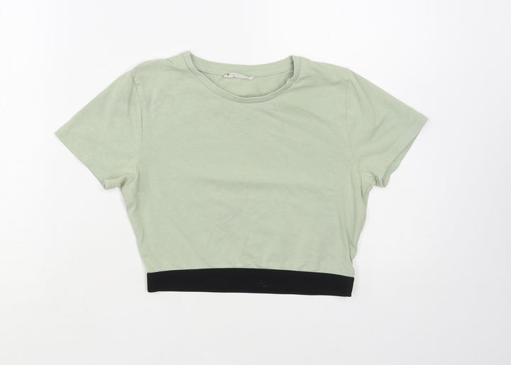 Candy Couture Girls Green Cotton Cropped T-Shirt Size 15 Years Crew Neck Pullover - Elastic Band
