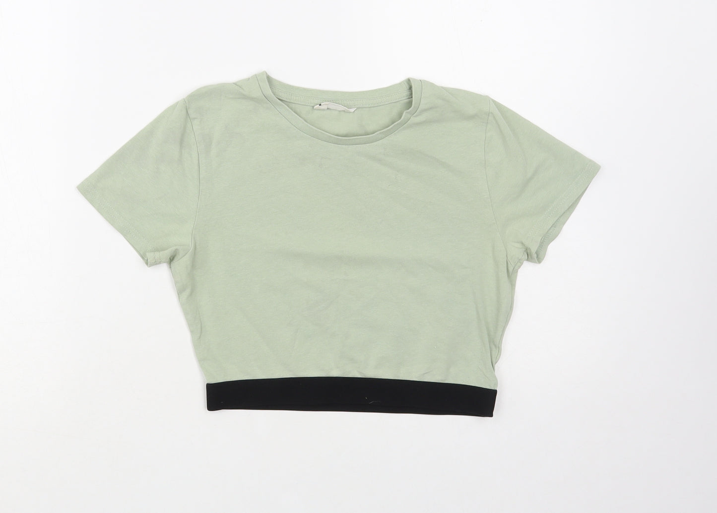Candy Couture Girls Green Cotton Cropped T-Shirt Size 15 Years Crew Neck Pullover - Elastic Band