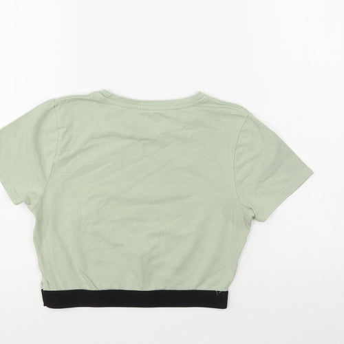 Candy Couture Girls Green Cotton Cropped T-Shirt Size 15 Years Crew Neck Pullover - Elastic Band