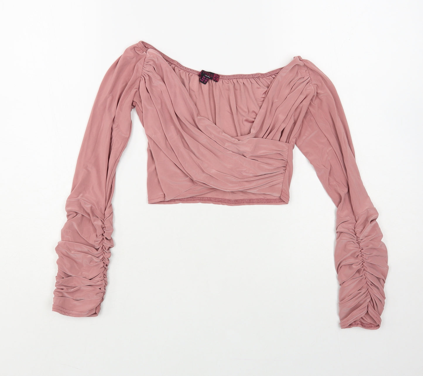 Missi Womens Pink Polyester Cropped Blouse Size 12 V-Neck - Ruched