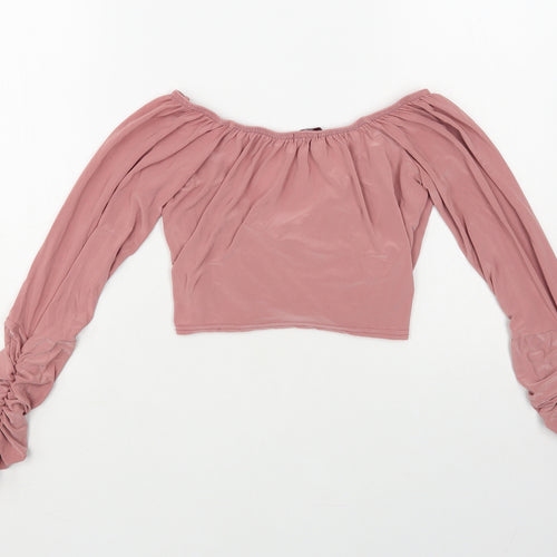 Missi Womens Pink Polyester Cropped Blouse Size 12 V-Neck - Ruched