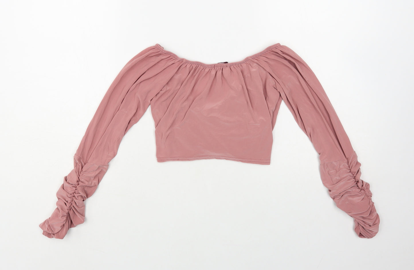 Missi Womens Pink Polyester Cropped Blouse Size 12 V-Neck - Ruched