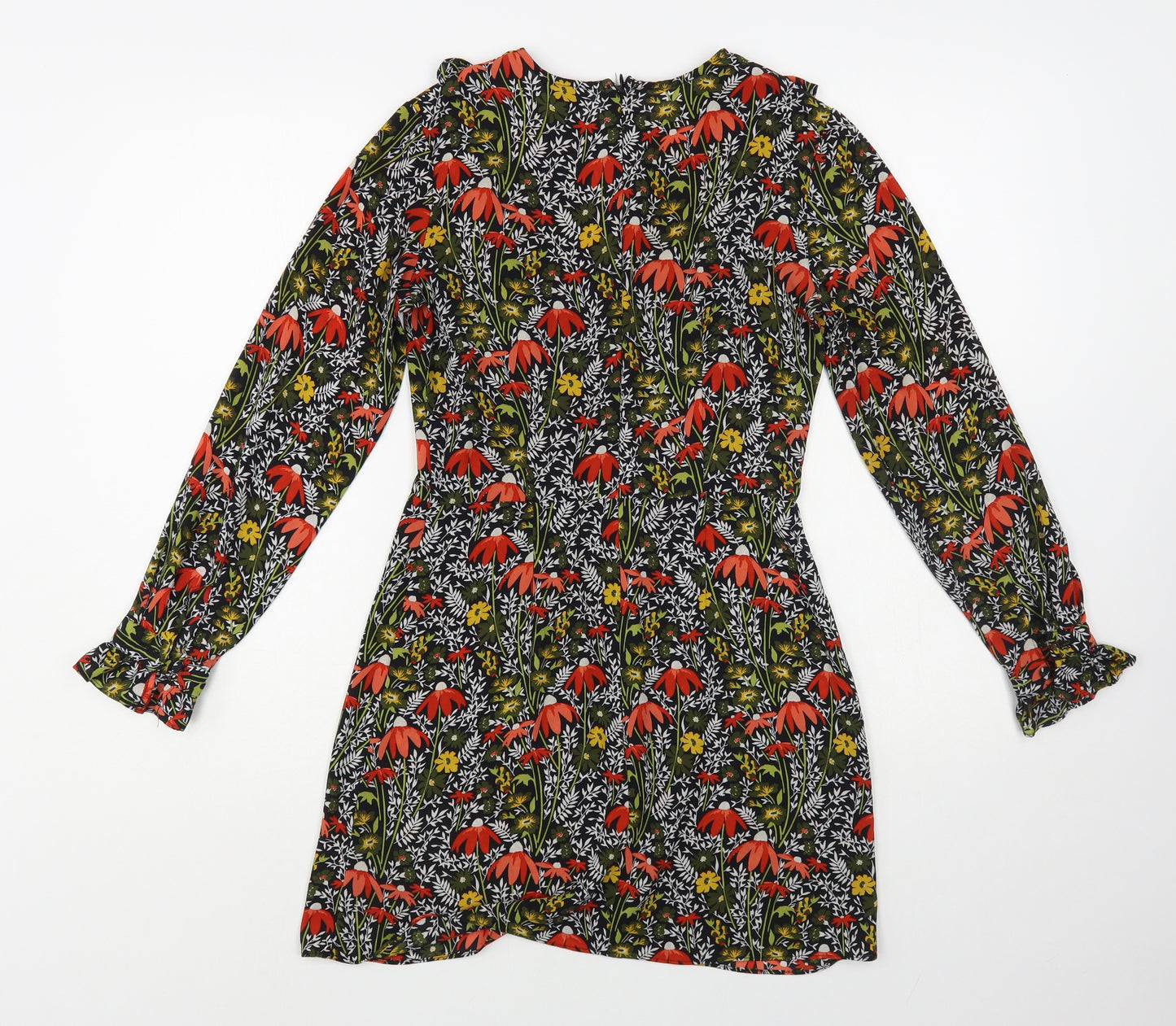 Topshop Womens Multicoloured Floral Polyester Fit & Flare Size 8 Round Neck Zip