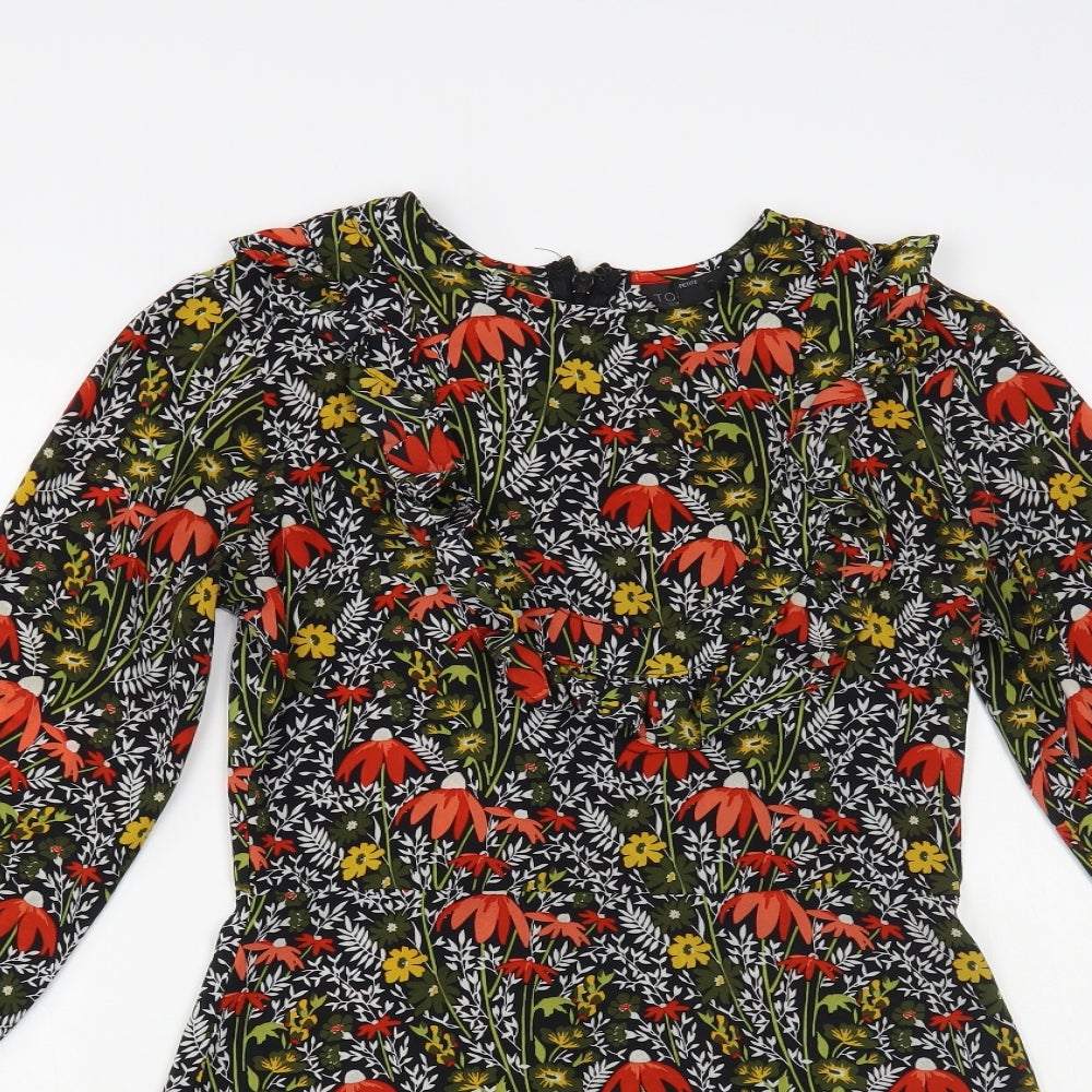 Topshop Womens Multicoloured Floral Polyester Fit & Flare Size 8 Round Neck Zip