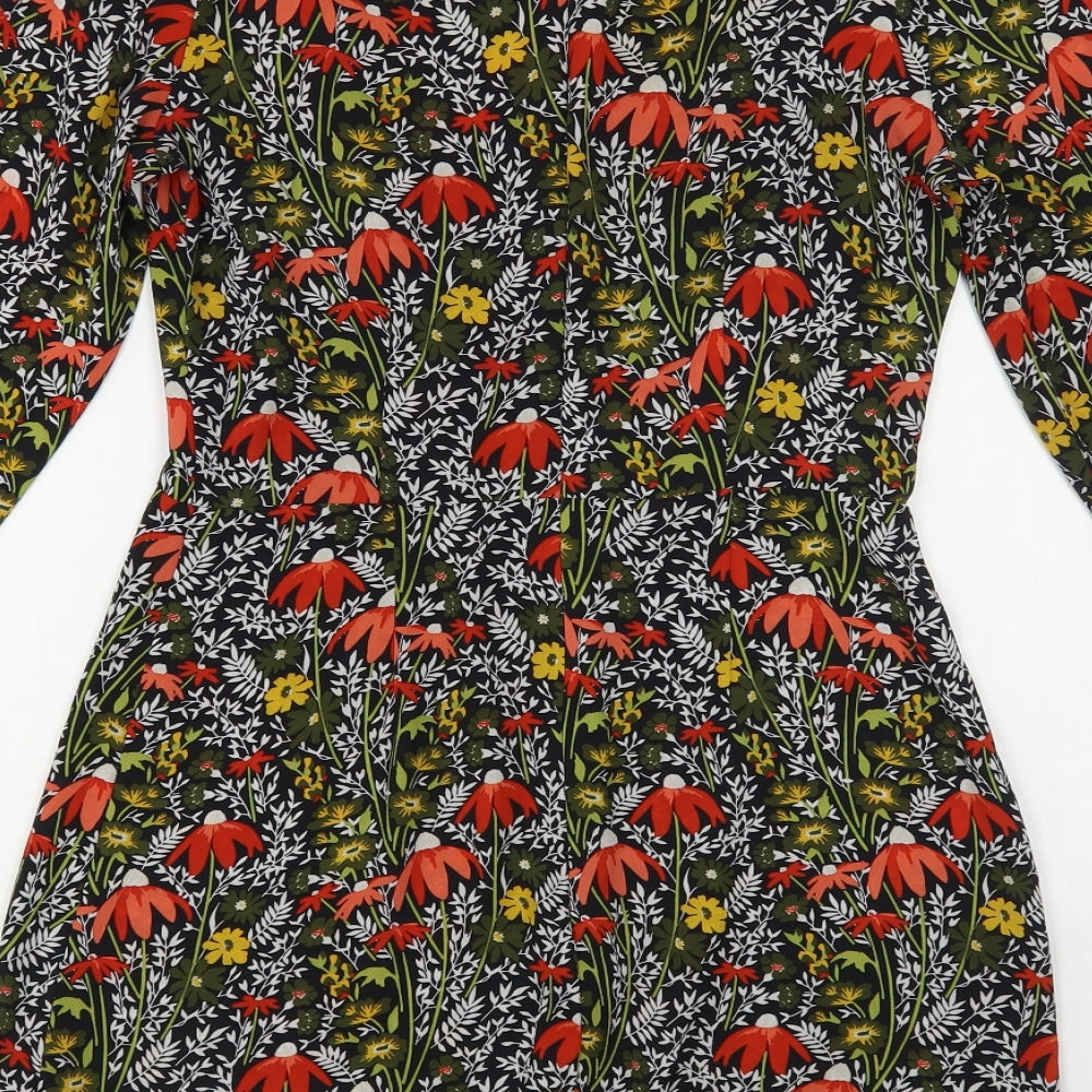 Topshop Womens Multicoloured Floral Polyester Fit & Flare Size 8 Round Neck Zip
