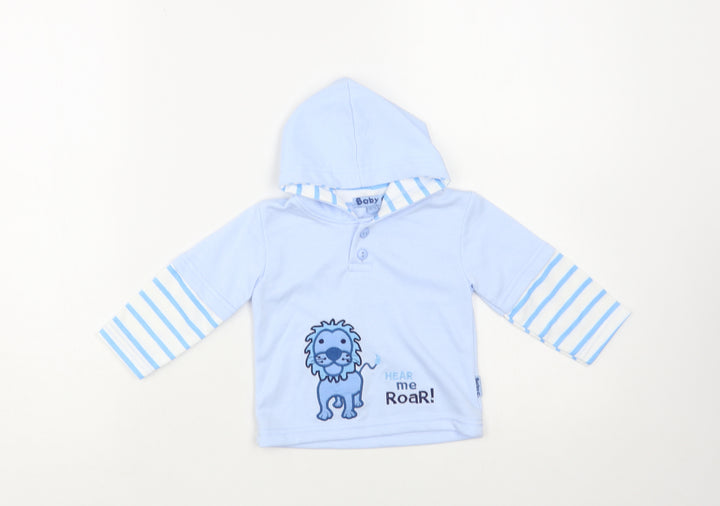 Baby C Baby Blue Striped Cotton Pullover Jumper Size 6-9 Months Button - Lion