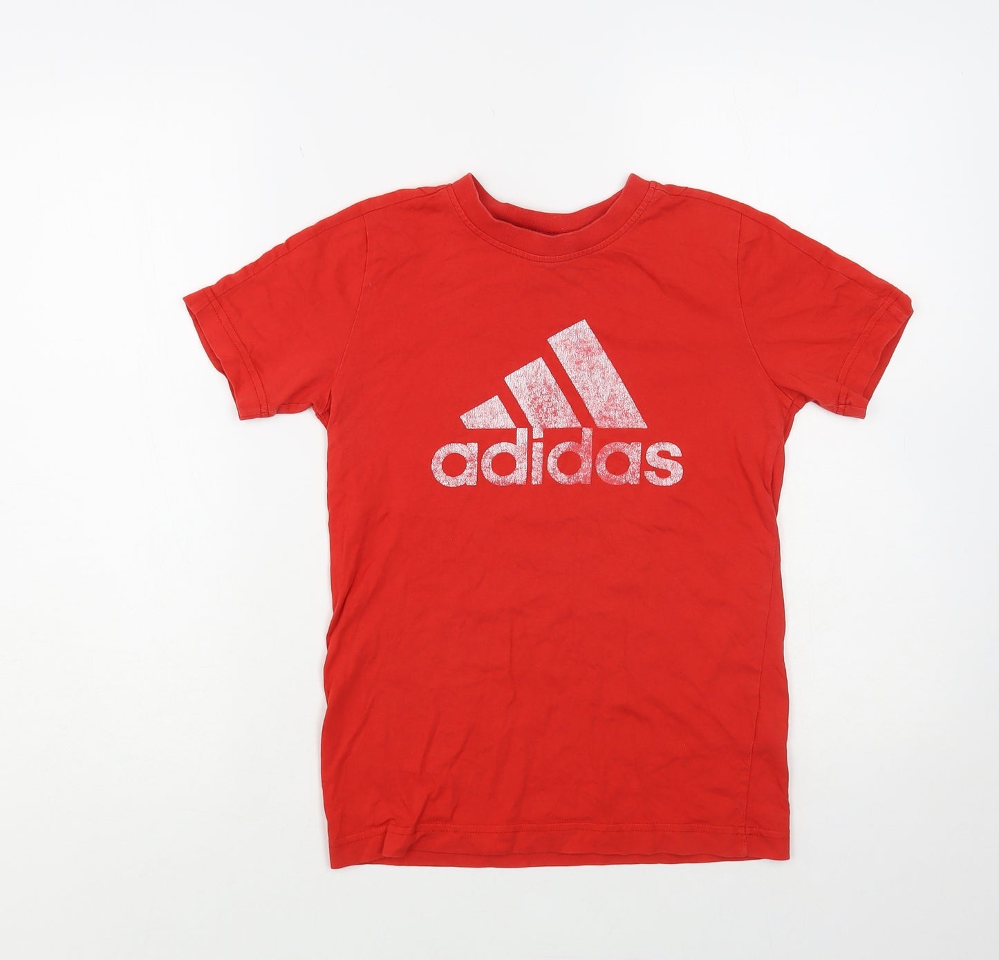adidas Girls Red Cotton Pullover T-Shirt Size 9-10 Years Crew Neck Pullover