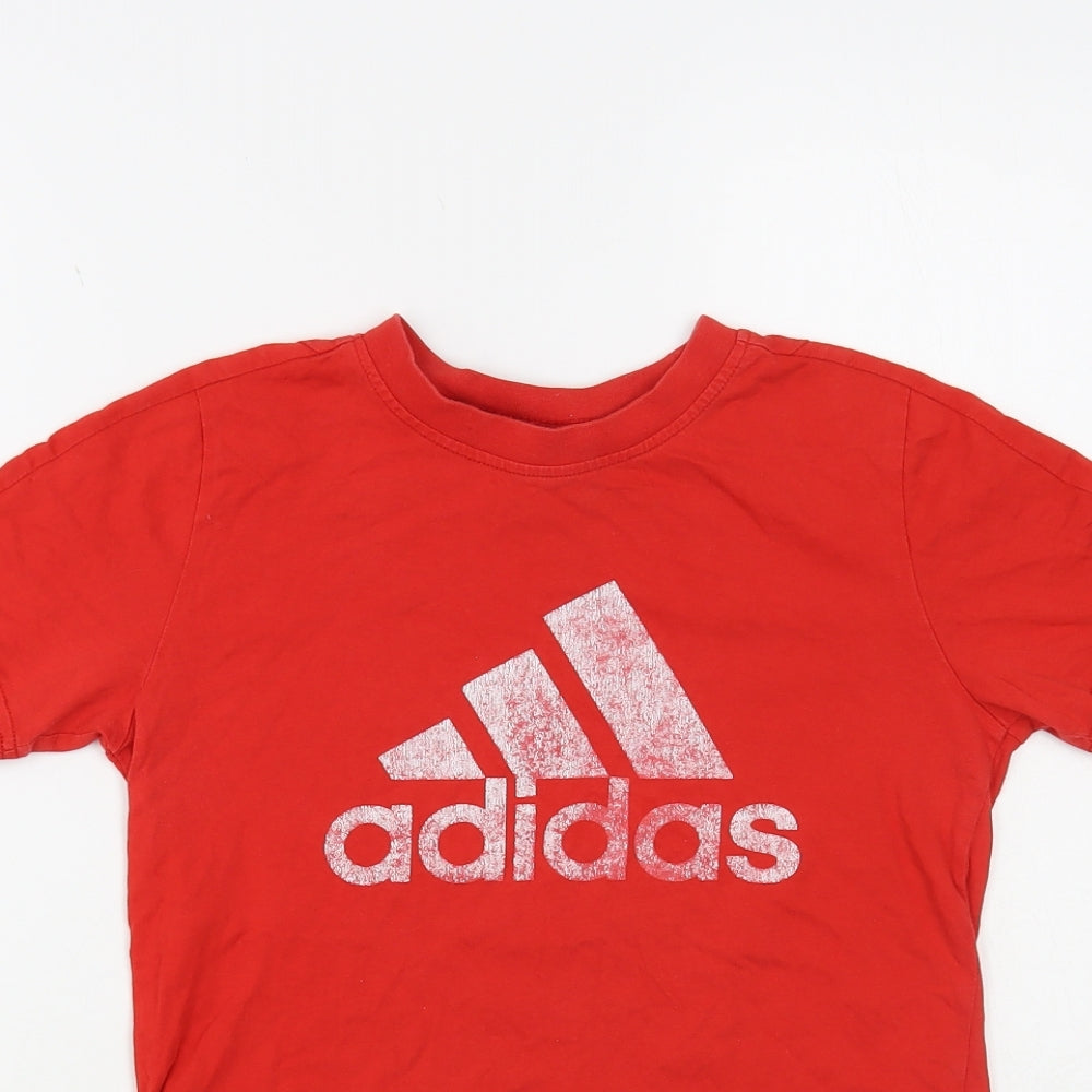 adidas Girls Red Cotton Pullover T-Shirt Size 9-10 Years Crew Neck Pullover