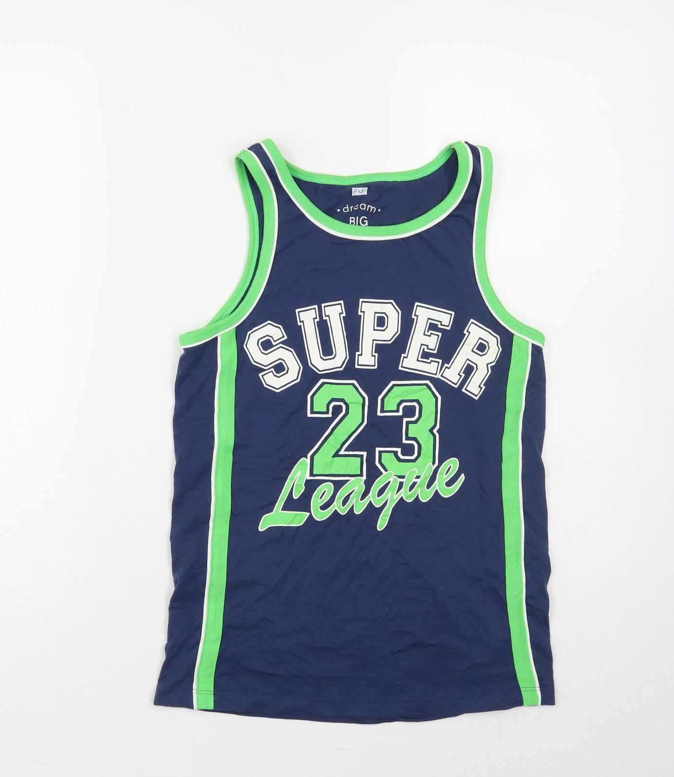 F&F Boys Blue Cotton Pullover Tank Size 11-12 Years Round Neck Pullover - Super League