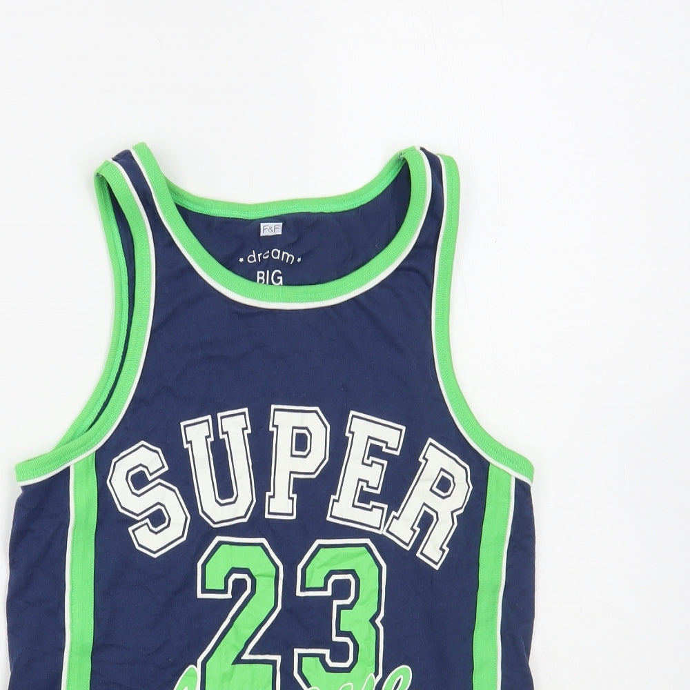 F&F Boys Blue Cotton Pullover Tank Size 11-12 Years Round Neck Pullover - Super League