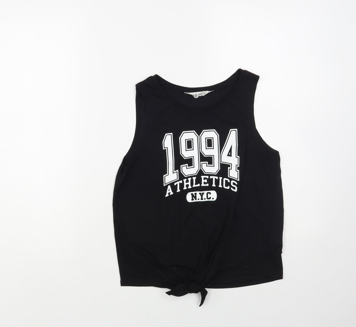 H&M Girls Black Polyester Pullover Tank Size 12-13 Years Round Neck Pullover - Tie Front Detail