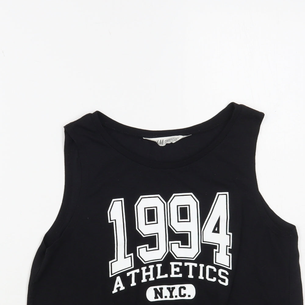 H&M Girls Black Polyester Pullover Tank Size 12-13 Years Round Neck Pullover - Tie Front Detail