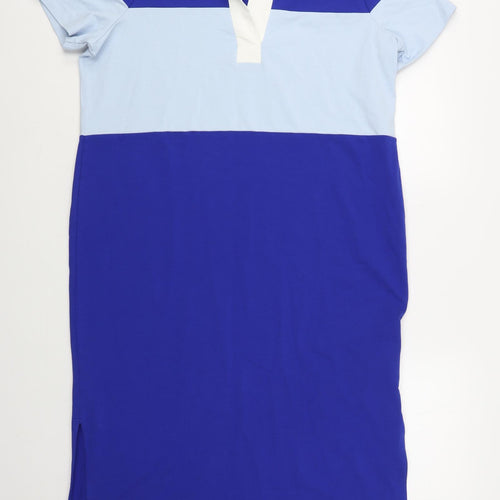 NEXT Womens Blue Colourblock Cotton T-Shirt Dress Size L Collared Pullover