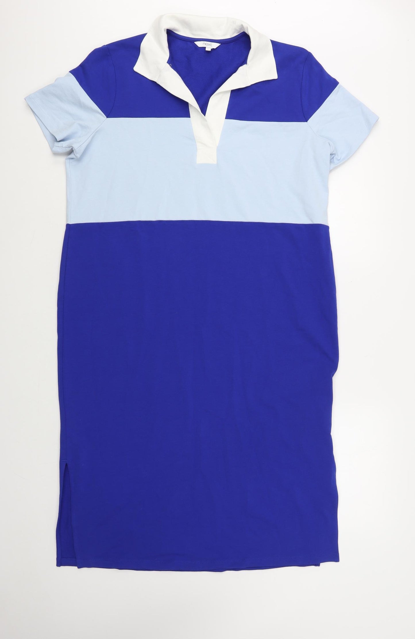 NEXT Womens Blue Colourblock Cotton T-Shirt Dress Size L Collared Pullover