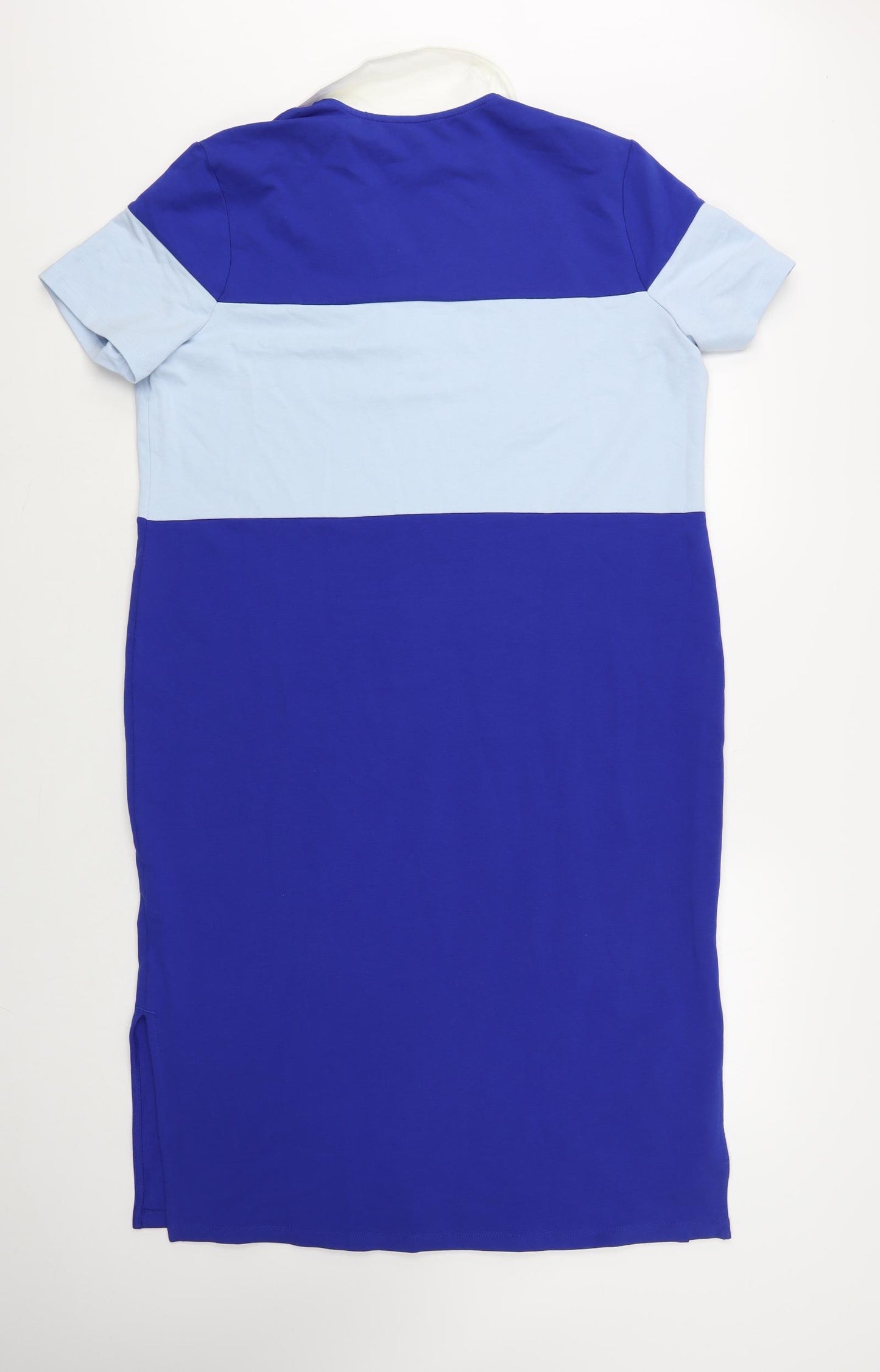 NEXT Womens Blue Colourblock Cotton T-Shirt Dress Size L Collared Pullover