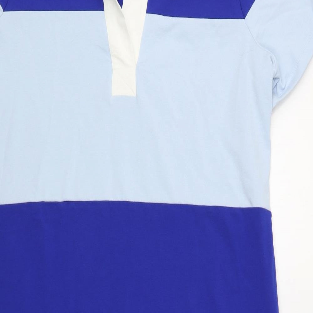 NEXT Womens Blue Colourblock Cotton T-Shirt Dress Size L Collared Pullover