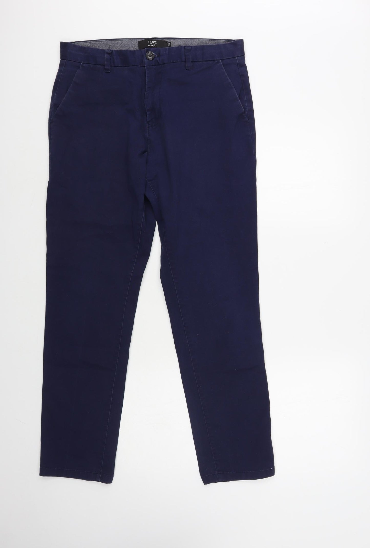 NEXT Mens Blue Cotton Chino Trousers Size 34 in L31 in Regular Button