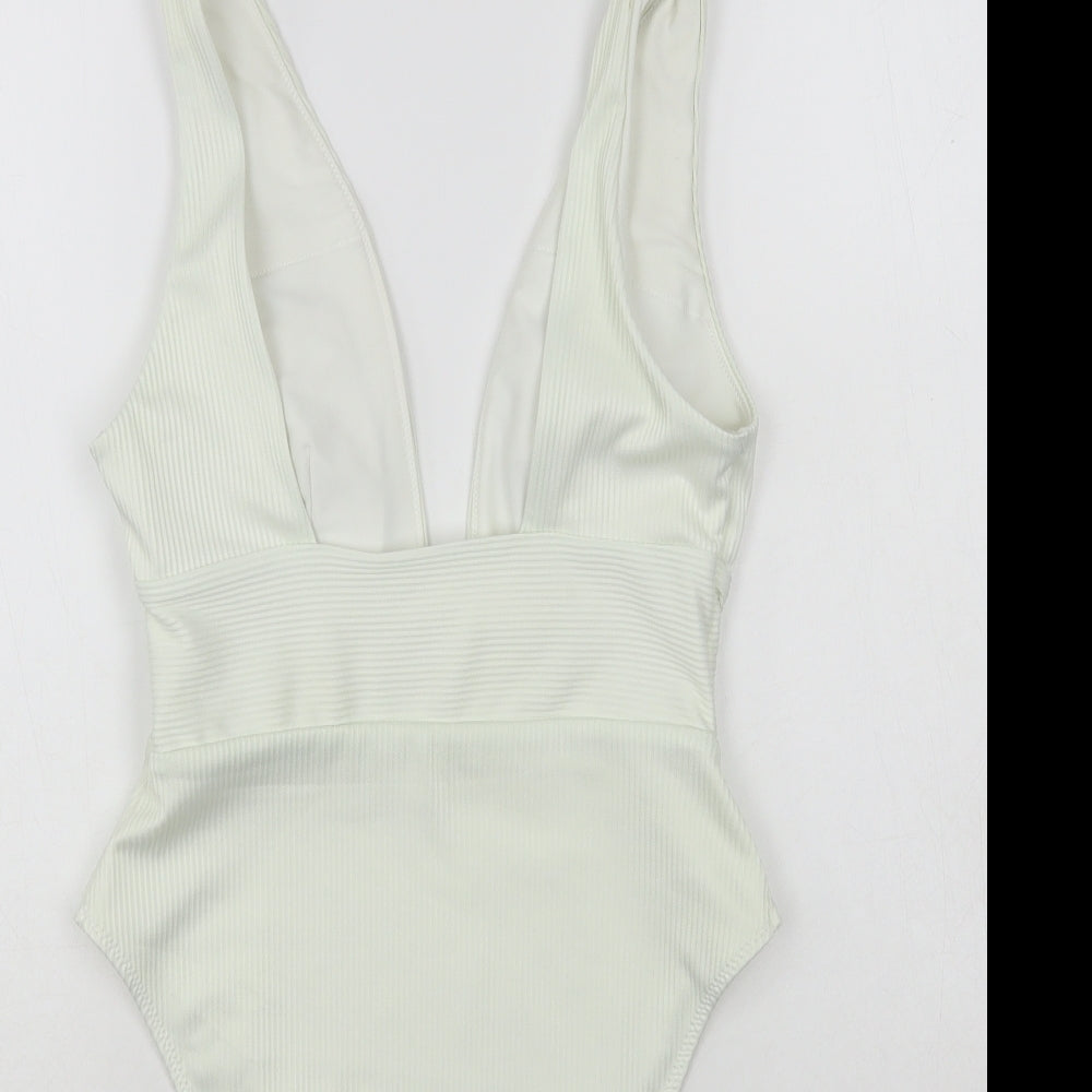 H&M Womens White Polyester One Piece Size 10 - Ribbed