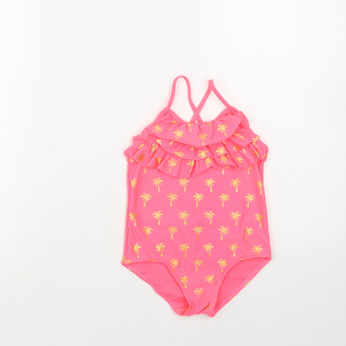 Matalan Girls Pink Geometric Polyamide Bodysuit One-Piece Size 3-4 Years Pullover - Palm Tree Print