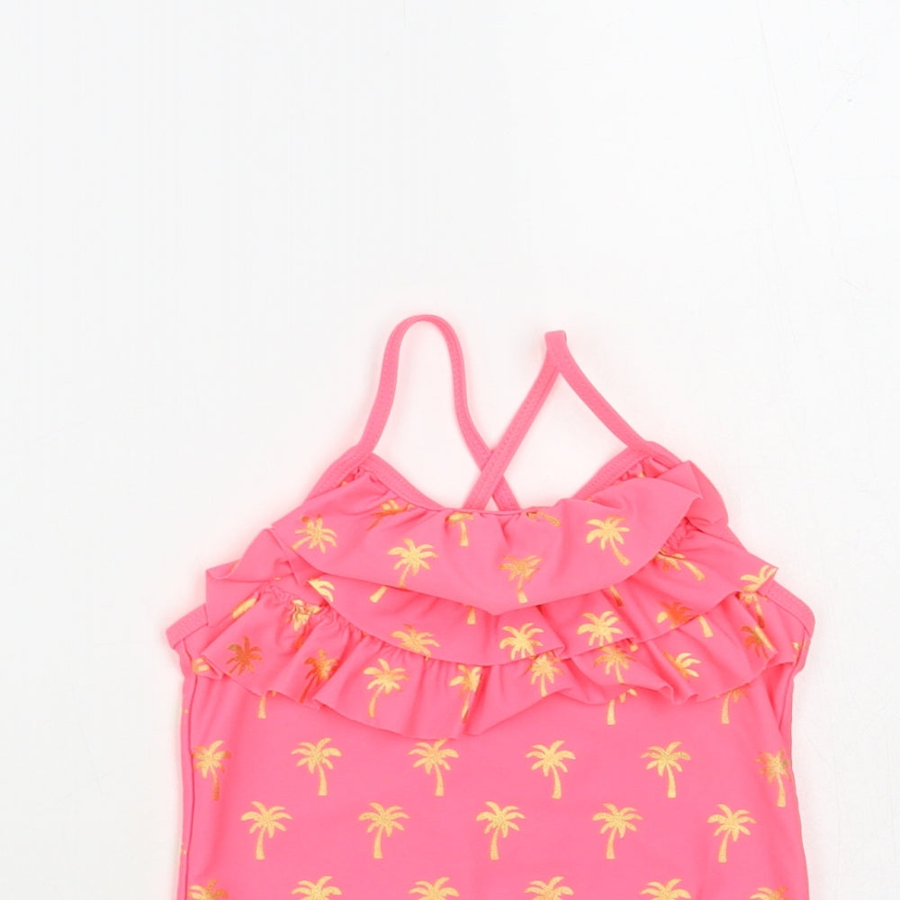 Matalan Girls Pink Geometric Polyamide Bodysuit One-Piece Size 3-4 Years Pullover - Palm Tree Print