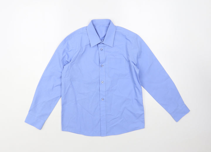 Dunnes Stores Boys Blue Polyester Basic Button-Up Size 9-10 Years Collared Button