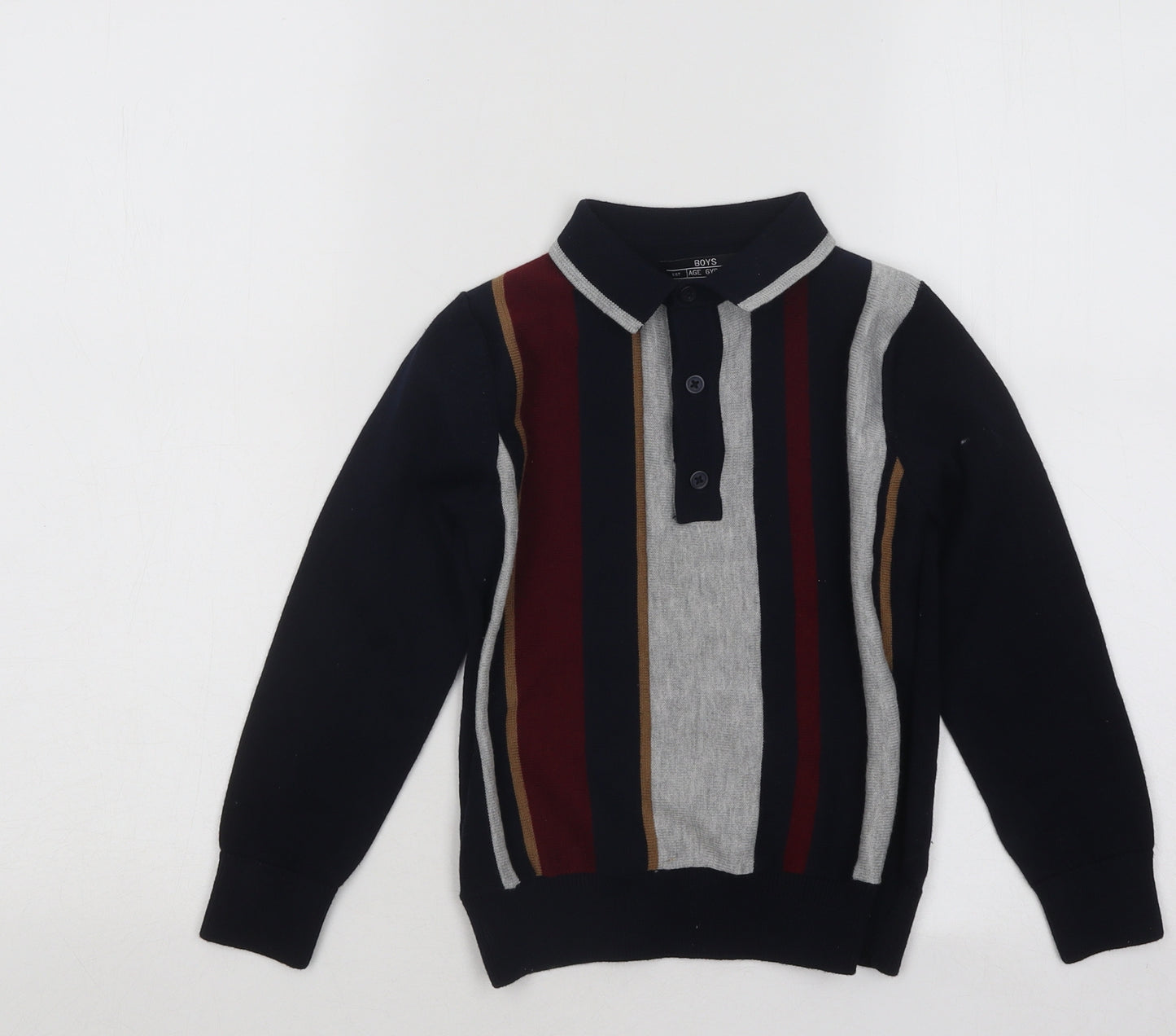 Matalan Boys Multicoloured Striped Cotton Basic Polo Size 6 Years Collared Button