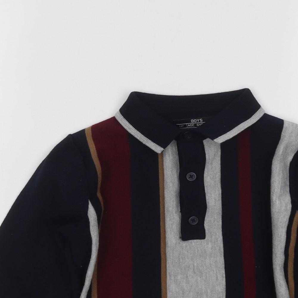Matalan Boys Multicoloured Striped Cotton Basic Polo Size 6 Years Collared Button