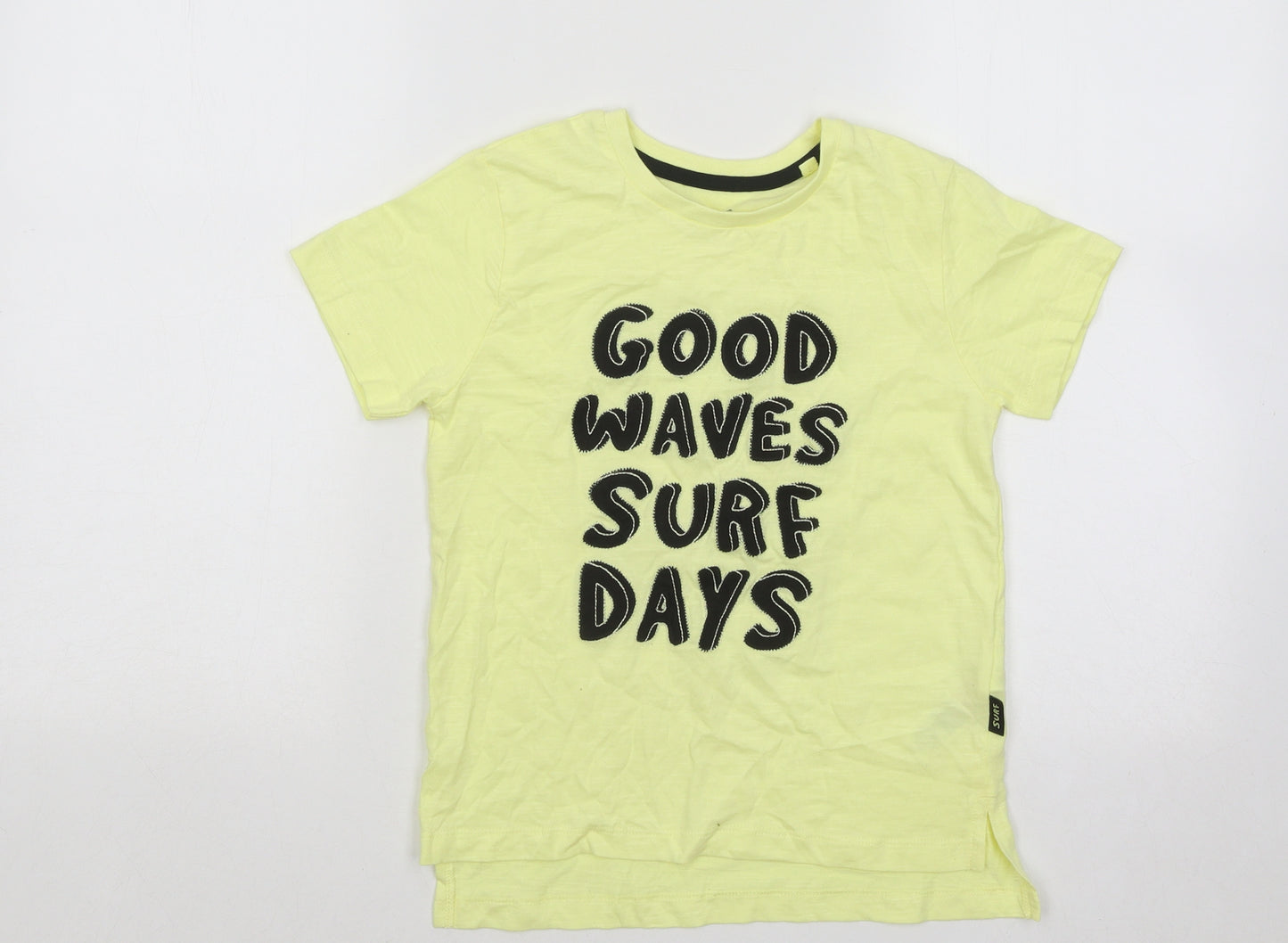 Primark Boys Yellow Cotton Basic T-Shirt Size 6-7 Years Round Neck Pullover - Good Waves Surf Days