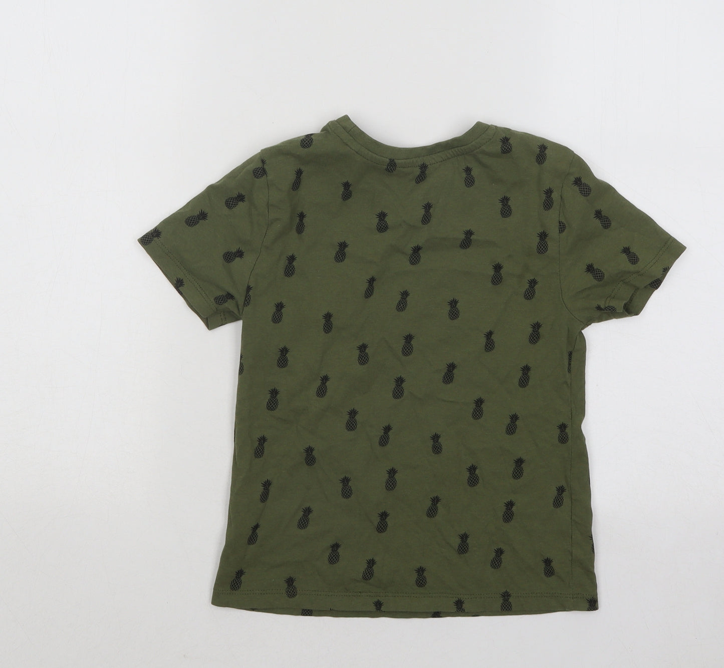 Primark Boys Green Geometric Cotton Basic T-Shirt Size 5-6 Years Round Neck Pullover - Be Kind Be Cool