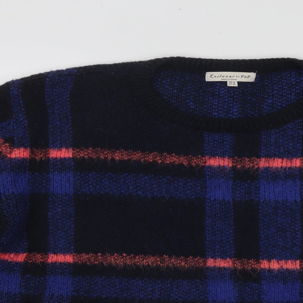 F&F Womens Multicoloured Round Neck Plaid Acrylic Pullover Jumper Size 16