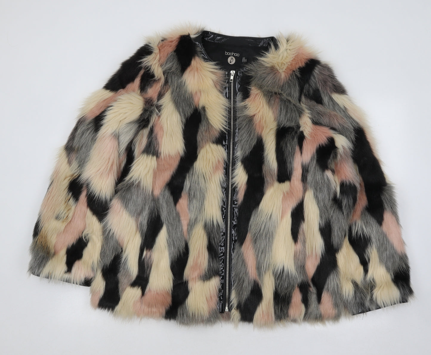 Boohoo Womens Multicoloured Geometric Jacket Size 14 Zip