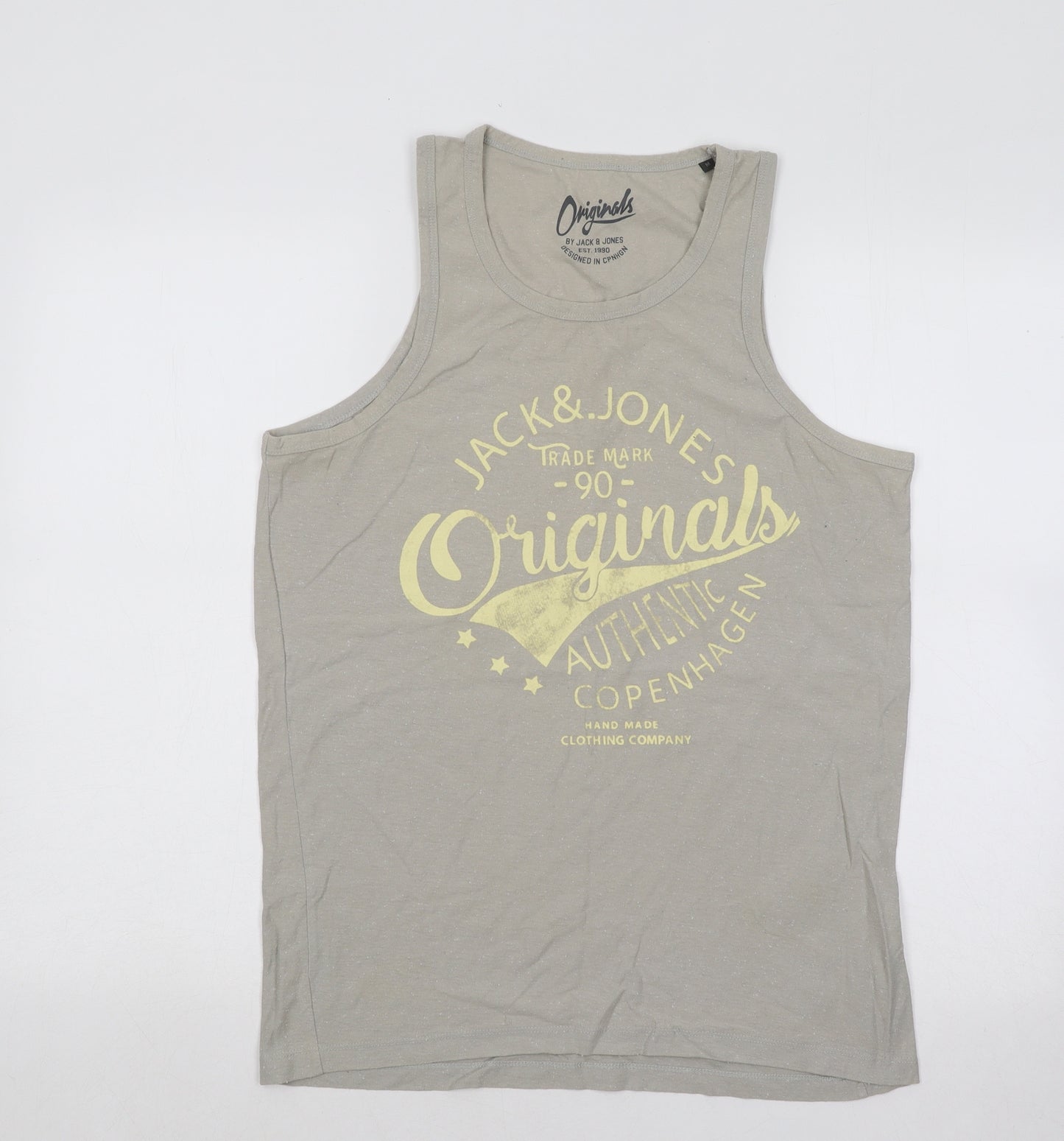 JACK & JONES Mens Grey Cotton T-Shirt Size M Round Neck