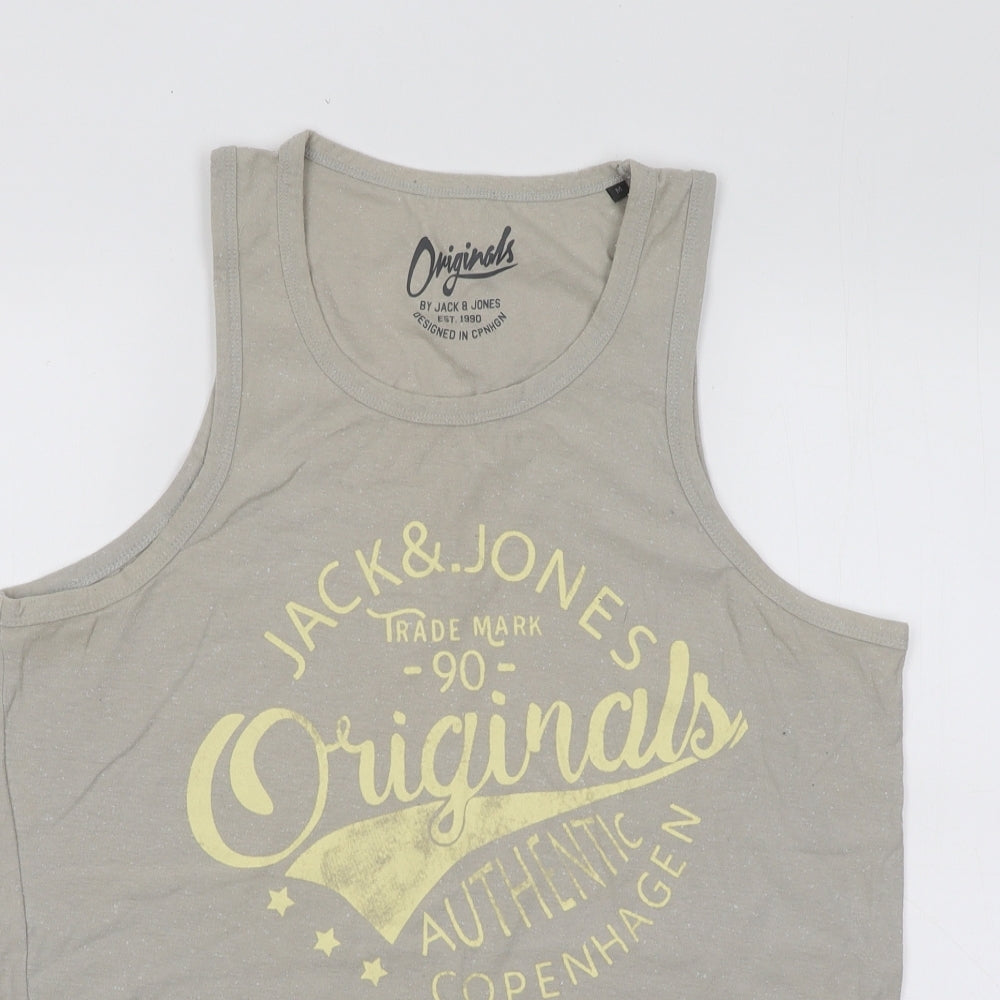 JACK & JONES Mens Grey Cotton T-Shirt Size M Round Neck