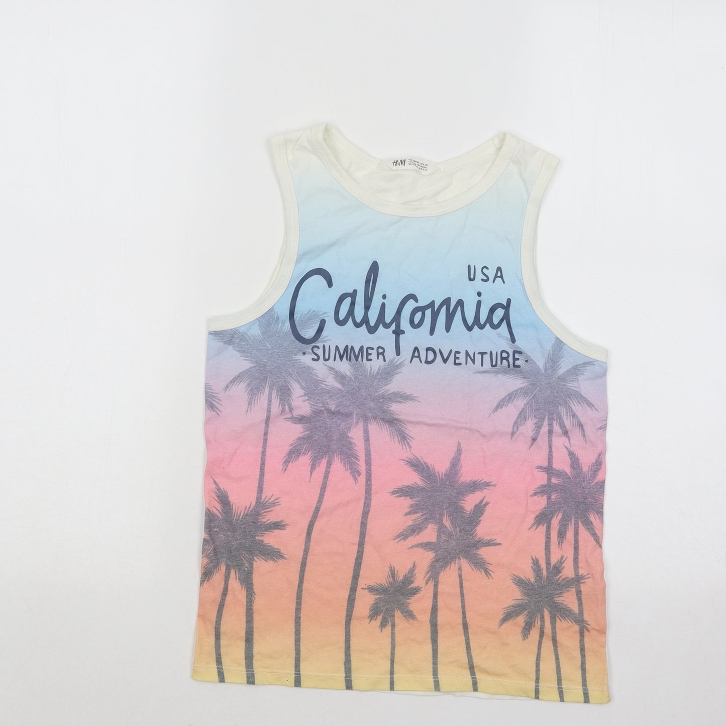 H&M Boys Multicoloured Cotton Basic Tank Size 9-10 Years Round Neck Pullover - California Palm Trees