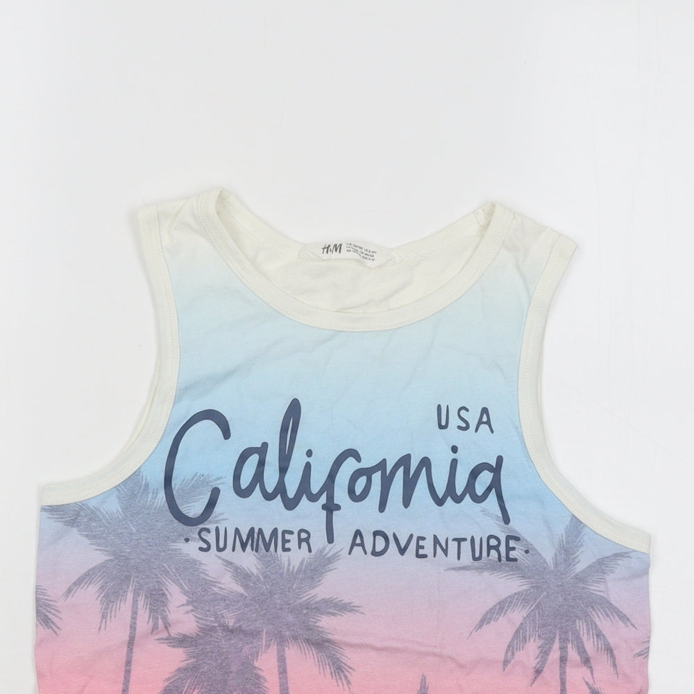 H&M Boys Multicoloured Cotton Basic Tank Size 9-10 Years Round Neck Pullover - California Palm Trees