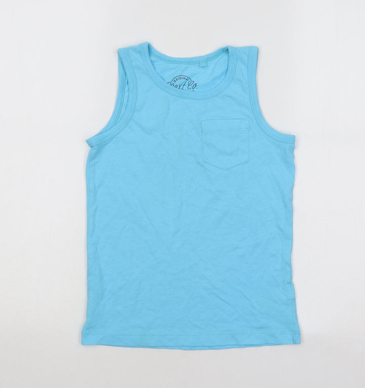 NEXT Boys Blue Cotton Basic Tank Size 7 Years Round Neck Pullover