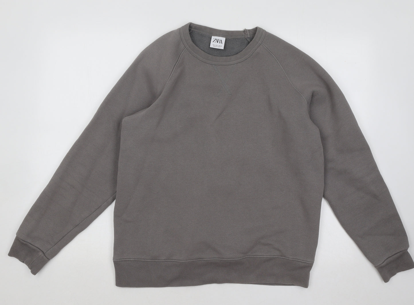 Zara Mens Grey Cotton Pullover Sweatshirt Size S