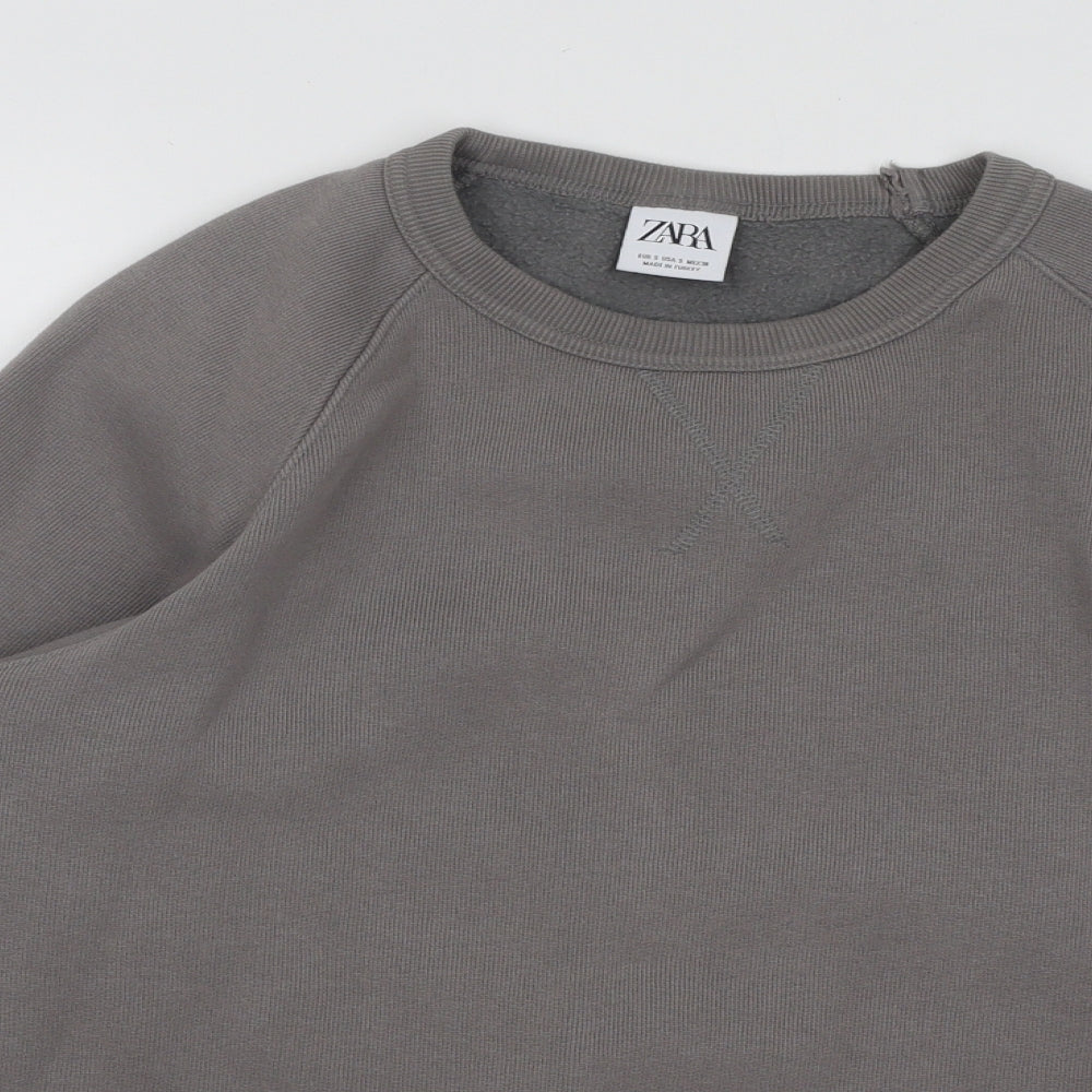 Zara Mens Grey Cotton Pullover Sweatshirt Size S