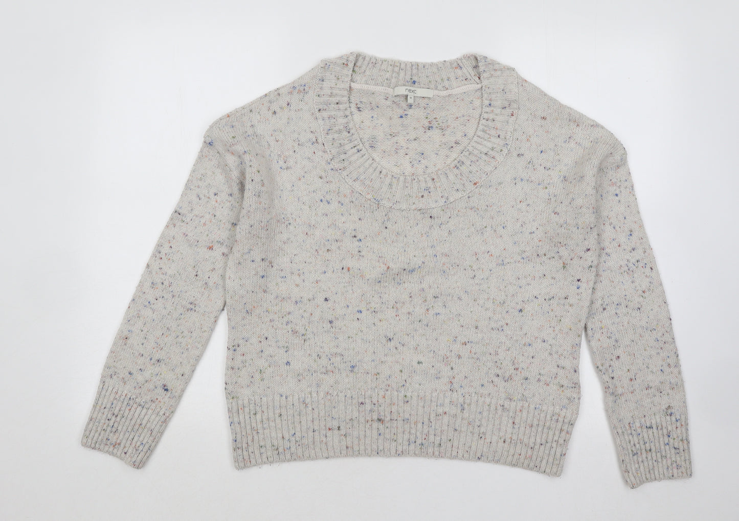 NEXT Womens Beige Scoop Neck Geometric Acrylic Pullover Jumper Size 10
