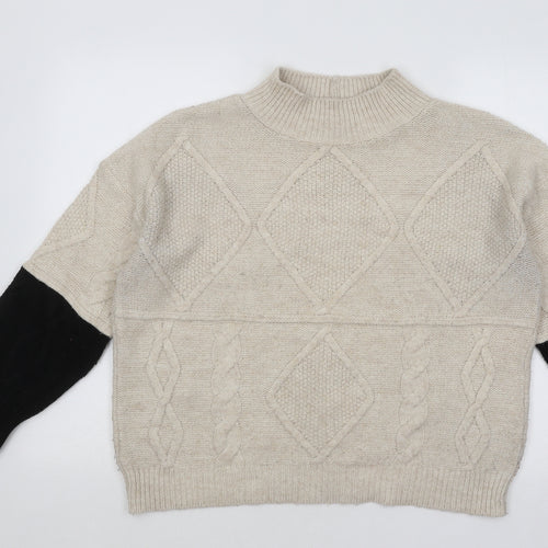 NEXT Womens Beige Mock Neck Acrylic Pullover Jumper Size S
