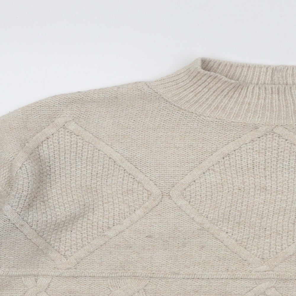 NEXT Womens Beige Mock Neck Acrylic Pullover Jumper Size S