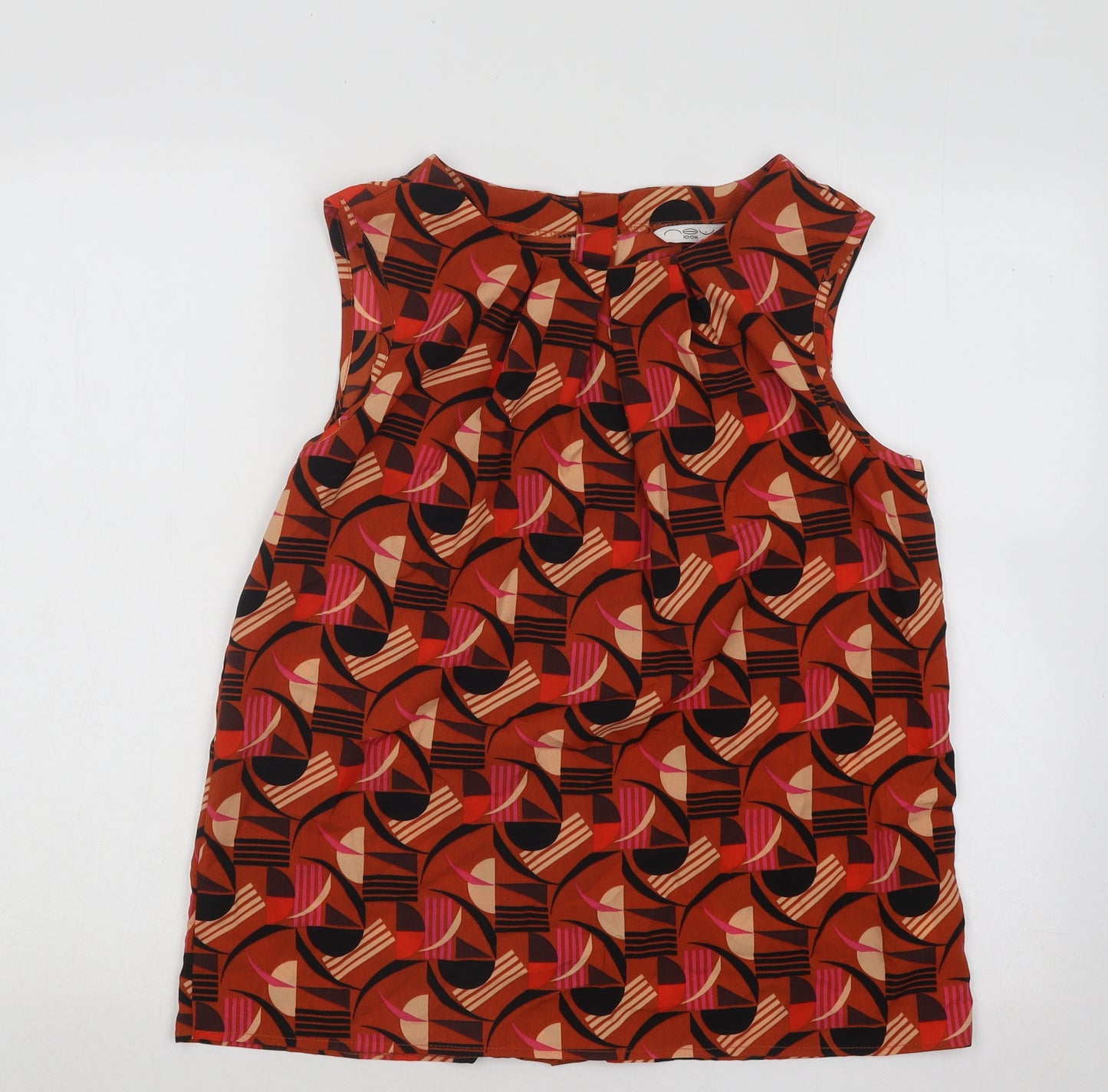 New Look Womens Multicoloured Geometric Polyester Basic Tank Size 12 Round Neck