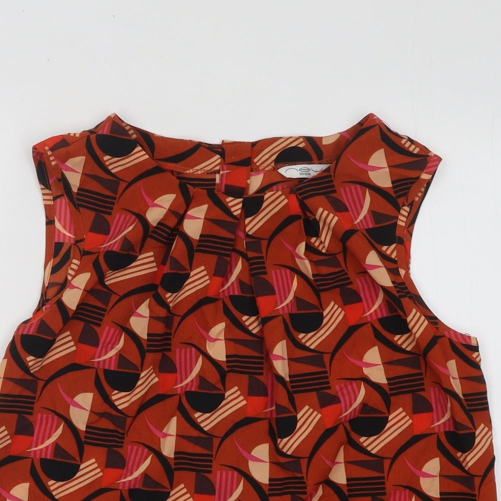 New Look Womens Multicoloured Geometric Polyester Basic Tank Size 12 Round Neck