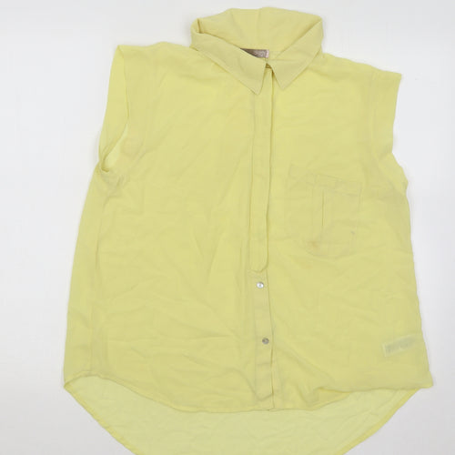 Love 21 Womens Yellow Polyester Basic Blouse Size S Collared