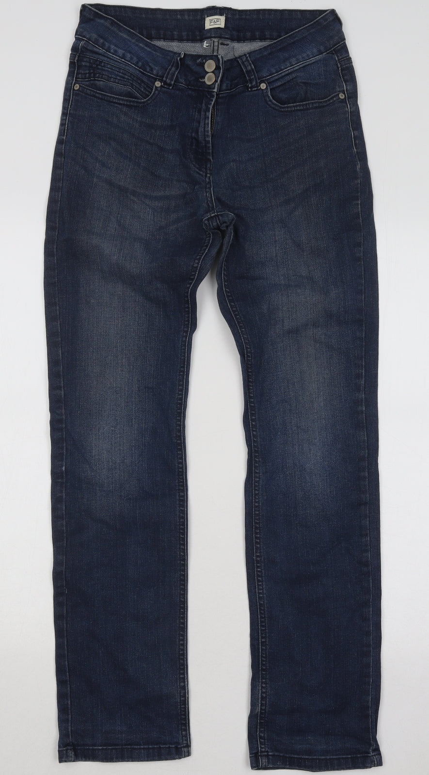 F&F Womens Blue Cotton Straight Jeans Size 10 L29 in Regular Button