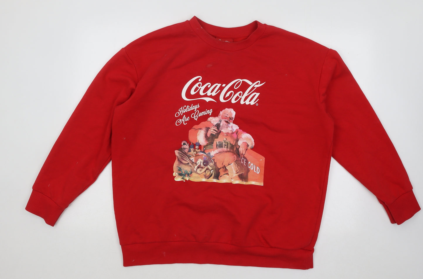 George Mens Red Cotton Pullover Sweatshirt Size L - Coca Cola Christmas