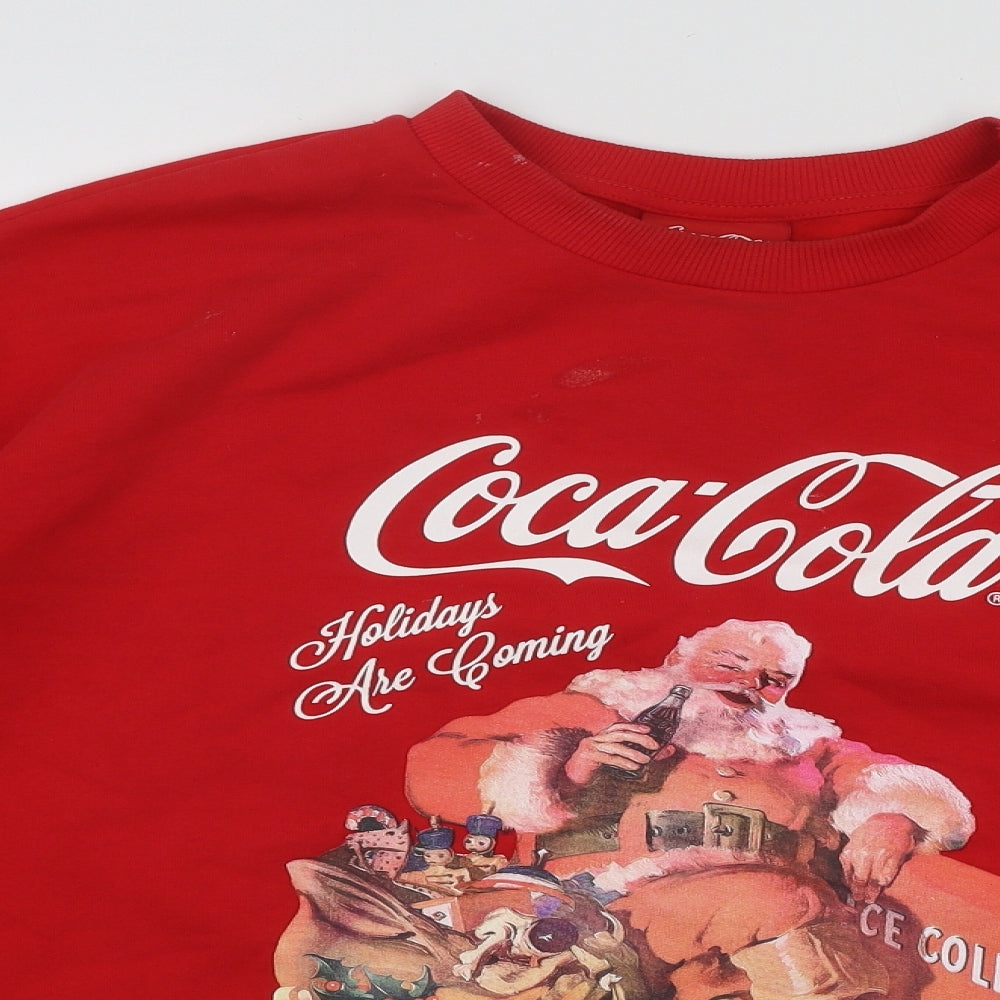 George Mens Red Cotton Pullover Sweatshirt Size L - Coca Cola Christmas