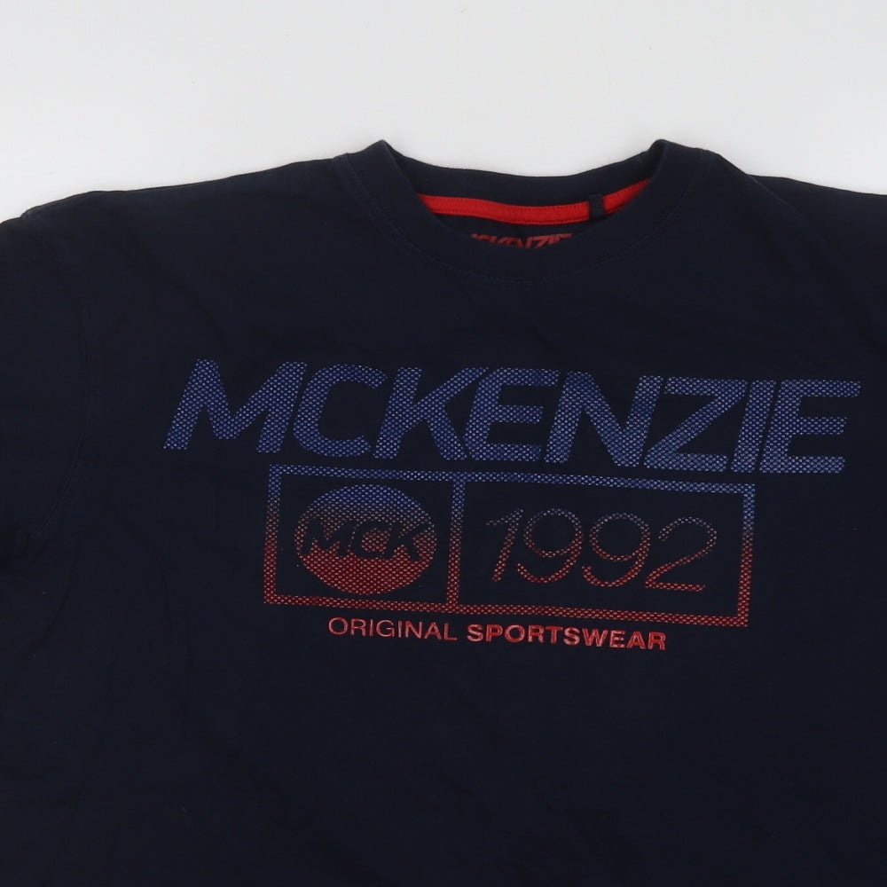 McKenzie Mens Blue Cotton T-Shirt Size M Round Neck