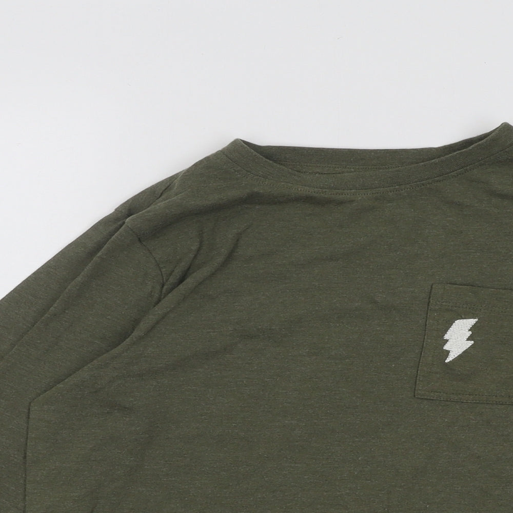 F&F Boys Green Cotton Basic T-Shirt Size 11-12 Years Round Neck Pullover - Lightening Bolt