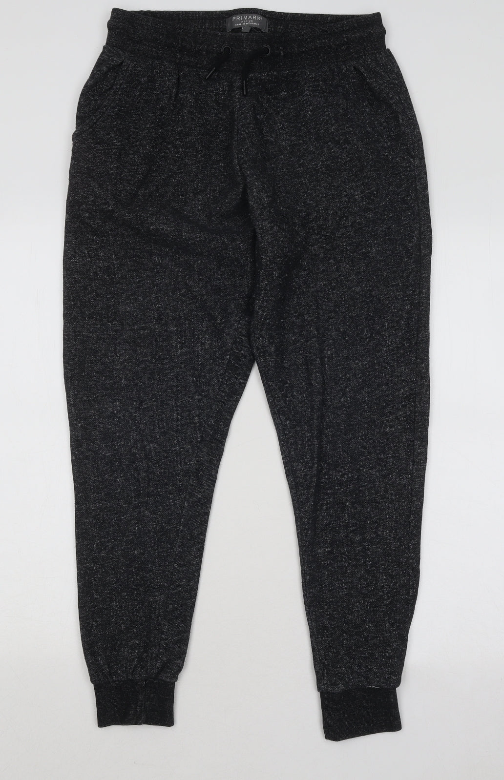 Primark Mens Black Cotton Jogger Trousers Size M L26 in Regular Drawstring